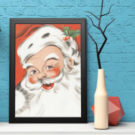 Vintage Kerstmis, Jolly Santa Claus met glimlach Poster
