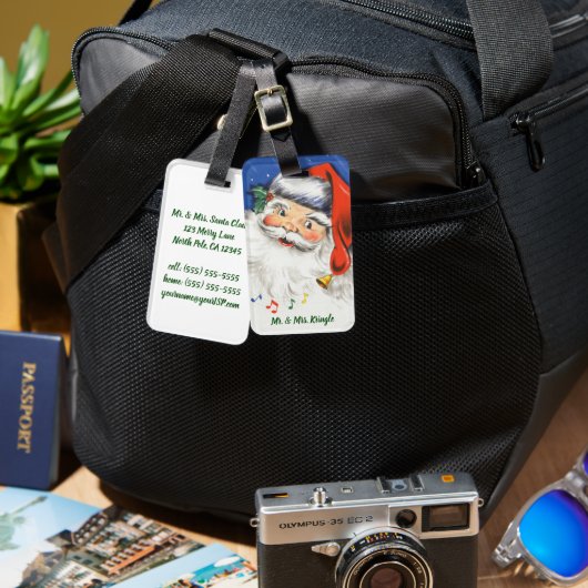 Vintage Kerstmis, Jolly Santa Claus met Muziek Bagagelabel (Voorkant /achterkant)