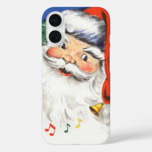Vintage Kerstmis, Jolly Santa Claus met Muziek iPhone 16 Hoesje