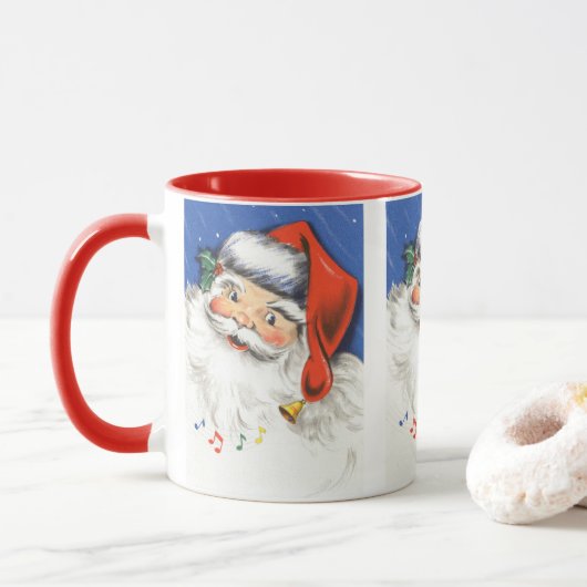 Vintage Kerstmis, Jolly Santa Claus met Muziek Mok (Met donut)