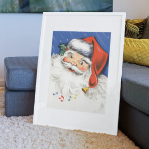 Vintage Kerstmis, Jolly Santa Claus met Muziek Poster