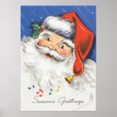 Vintage Kerstmis, Jolly Santa Claus met Muziek Poster (Voorkant)