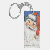 Vintage Kerstmis, Jolly Santa Claus met Muziek Sleutelhanger (Voorkant Links)