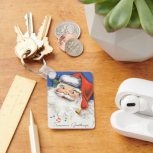 Vintage Kerstmis, Jolly Santa Claus met Muziek Sleutelhanger