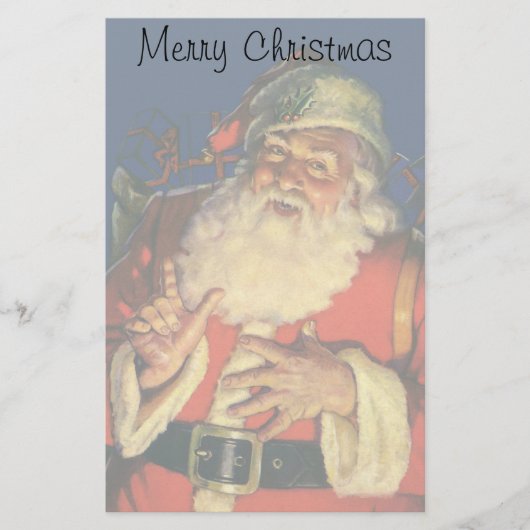 Vintage Kerstmis, Jolly Santa Claus met speelgoed Briefpapier (Voorkant)