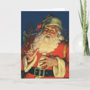 Vintage Kerstmis, Jolly Santa Claus met speelgoed Feestdagen Kaart