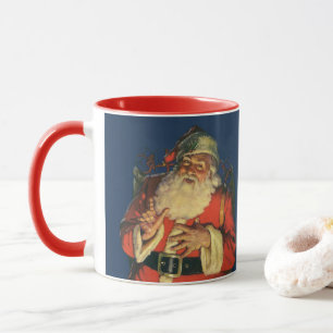 Vintage Kerstmis, Jolly Santa Claus met speelgoed Mok