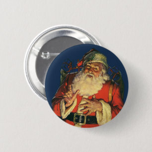 Vintage Kerstmis, Jolly Santa Claus met speelgoed Ronde Button 5,7 Cm