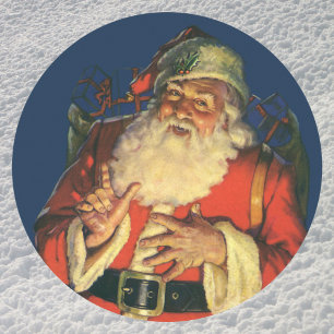 Vintage Kerstmis, Jolly Santa Claus met speelgoed Ronde Sticker