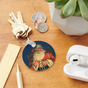 Vintage Kerstmis, Jolly Santa Claus met speelgoed Sleutelhanger