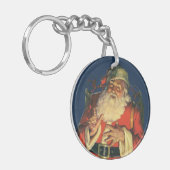 Vintage Kerstmis, Jolly Santa Claus met speelgoed Sleutelhanger (Voorkant Links)