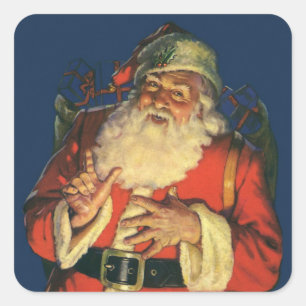 Vintage Kerstmis, Jolly Santa Claus met speelgoed Vierkante Sticker