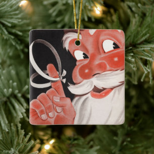 Vintage Kerstmis, Jolly Santa Claus met String Keramisch Ornament