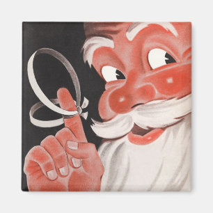 Vintage Kerstmis, Jolly Santa Claus met String Magneet