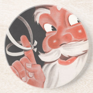 Vintage Kerstmis, Jolly Santa Claus met String Zandsteen Onderzetter