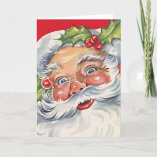 Vintage Kerstmis, Jolly Santa Claus met zijn Pet Feestdagen Kaart