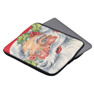 Vintage Kerstmis, Jolly Santa Claus met zijn Pet Laptop Sleeve