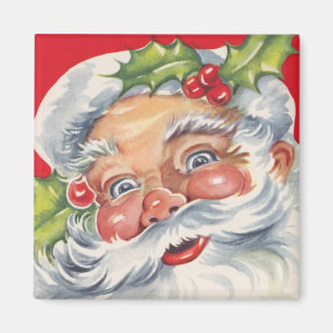 Vintage Kerstmis, Jolly Santa Claus met zijn Pet Magneet