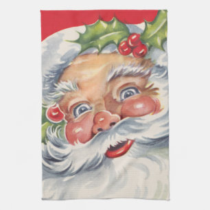 Vintage Kerstmis, Jolly Santa Claus met zijn Pet Theedoek