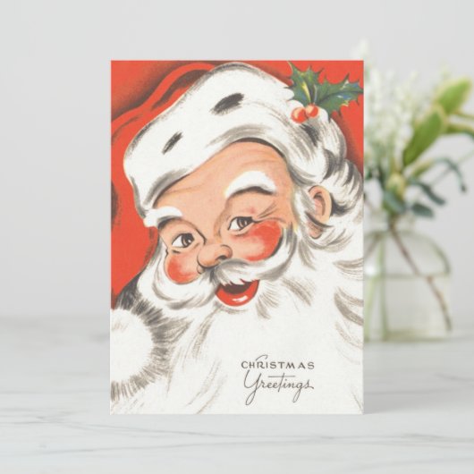 Vintage Kerstmis, Jolly Santa Claus Uitnodiging (Staand voorkant)