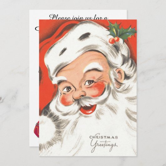 Vintage Kerstmis, Jolly Santa Claus Uitnodiging (Voorkant / Achterkant)