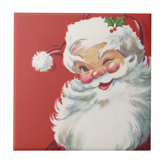 Vintage Kerstmis, Jolly Santa Claus Winking Tegeltje (Voorkant)