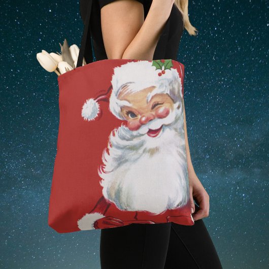 Vintage Kerstmis, Jolly Santa Claus Winking Tote Bag