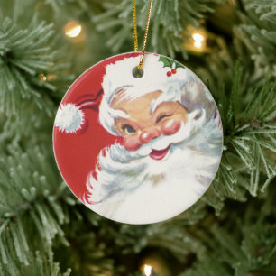 Vintage Kerstmis, Jolly Winking Santa Claus Keramisch Ornament