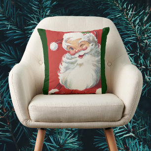 Vintage Kerstmis, Jolly Winking Santa Claus Kussen
