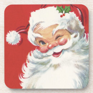 Vintage Kerstmis, Jolly Winking Santa Claus Onderzetter