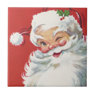 Vintage Kerstmis, Jolly Winking Santa Claus Tegeltje