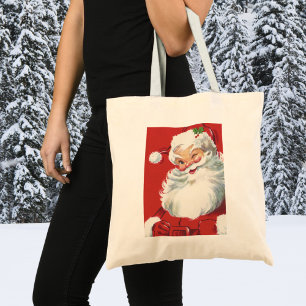 Vintage Kerstmis, Jolly Winking Santa Claus Tote Bag