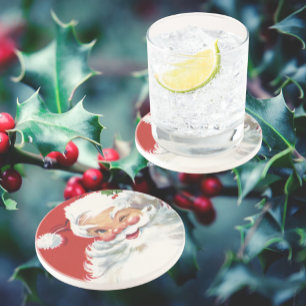 Vintage Kerstmis, Jolly Winking Santa Claus Zandsteen Onderzetter