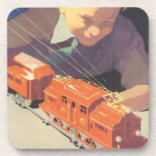 Vintage Kerstmis, jongen die speelt met speelgoedt Drankjes Onderzetter