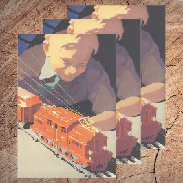 Vintage Kerstmis, jongen die speelt met speelgoedt Inpakpapier Vel