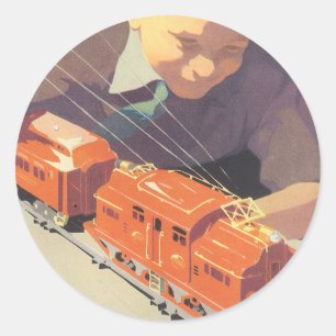 Vintage Kerstmis, jongen die speelt met speelgoedt Ronde Sticker