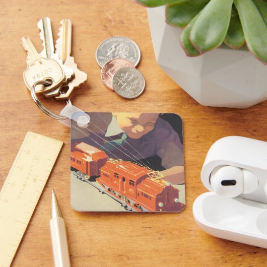 Vintage Kerstmis, jongen die speelt met speelgoedt Sleutelhanger (Bureau)