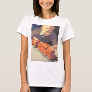 Vintage Kerstmis, jongen die speelt met speelgoedt T-shirt