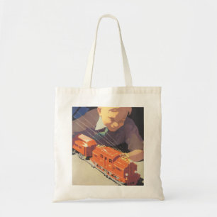 Vintage Kerstmis, jongen die speelt met speelgoedt Tote Bag