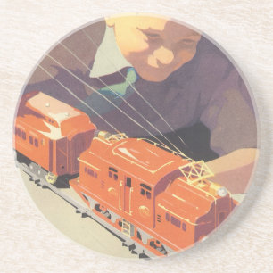 Vintage Kerstmis, jongen die speelt met speelgoedt Zandsteen Onderzetter