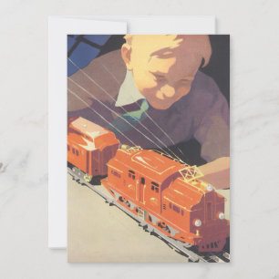 Vintage Kerstmis, Jongen met Speelgoed Treinen Uit Kaart