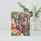 Vintage Kerstmis, jongen op kerstmantel Feestdagenkaart (Staand voorkant)