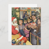 Vintage Kerstmis, jongen op kerstmantel Feestdagenkaart (Voorkant / Achterkant)