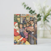 Vintage Kerstmis, jongen op kerstmantel Feestdagenkaart (Staand voorkant)