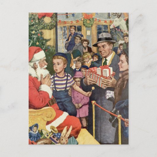 Vintage Kerstmis, jongen op kerstmantel Feestdagenkaart (Voorkant)