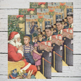 Vintage Kerstmis, jongen op kerstmantel Inpakpapier Vel