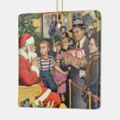 Vintage Kerstmis, jongen op kerstmantel Keramisch Ornament (Links)