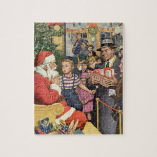 Vintage Kerstmis, jongen op kerstmantel Legpuzzel