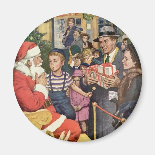 Vintage Kerstmis, jongen op kerstmantel Magneet (Voorkant)