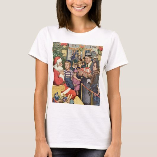 Vintage Kerstmis, jongen op kerstmantel T-shirt (Voorkant)
